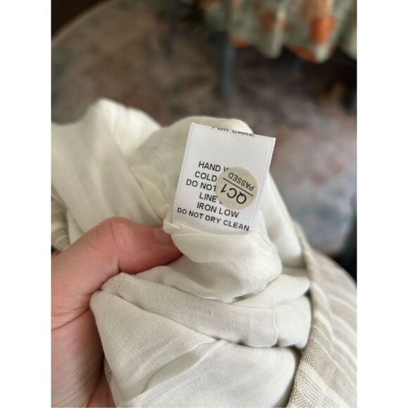 ALTAR'D STATE White Tan Stripe Ruffle Button Mini Skirt, Size Large - Picture 8 of 9